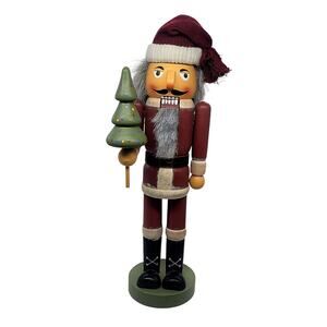 Vtg 2003 15-inch Wooded Christmas Nutcracker Santa Hoding Christmas Tree